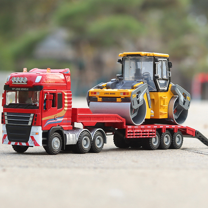 Jingbang. 1/50 Mô Hình Rơ Moóc Hợp Kim, Xe Kỹ Thuật, Xe Vận Chuyển, Bộ Con Lăn Thép Đôi, Hộp Đồ Chơi Trượt
