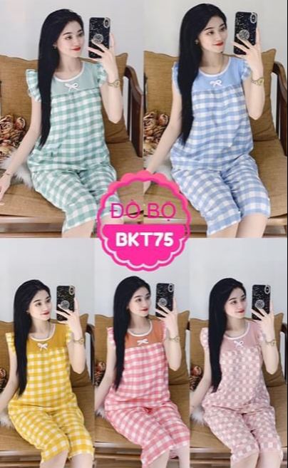 Đồ bộ lửng bigsize caro tiểu thư vải kate lụa mềm mại freesize xl 56 - 65 kg