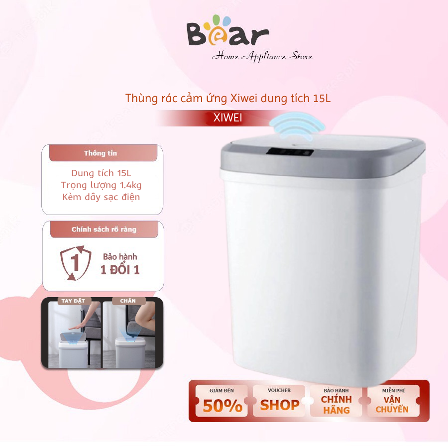 Thùng rác thông minh cảm ứng tự động đóng mở sạc pin kèm dây sạc