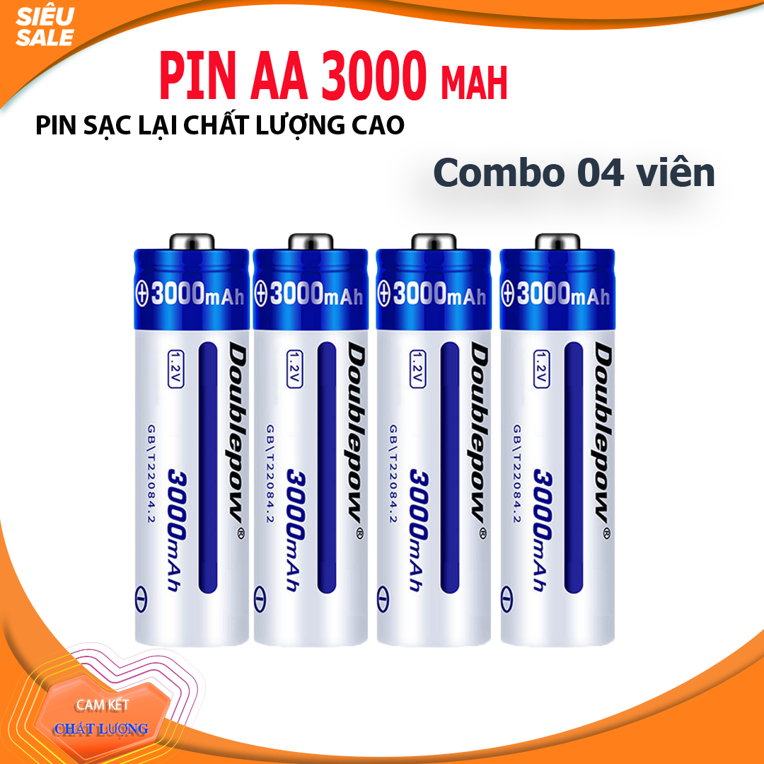 Combo 04 viên pin tiểu, pin AA sạc lại dung lượng 3000mAh - Doublepow - DP-AA3000X