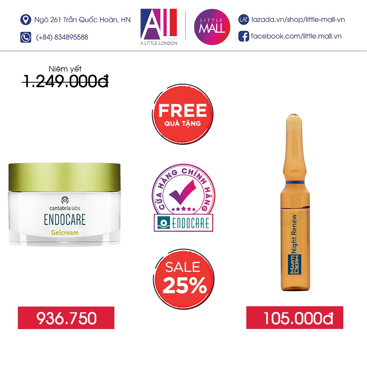 Kem dưỡng sáng phục hồi da Endocare gel cream 30ml TẶNG Ampoule chống lão hóa Martiderm