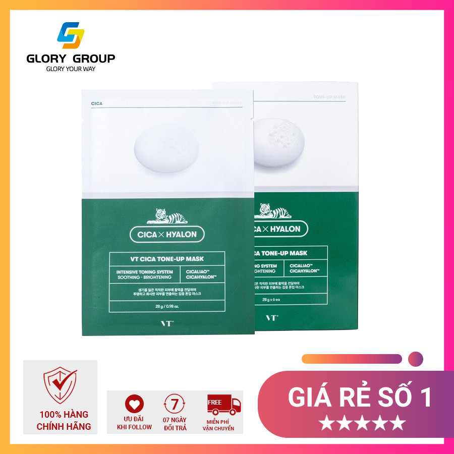 Hộp Mặt nạ 6 Miếng Cao Cấp dưỡng trắng, nâng tone da VT Cica Tone up Mask dưỡng da trắng sáng, nâng tone da tự nhiên Chính hãng