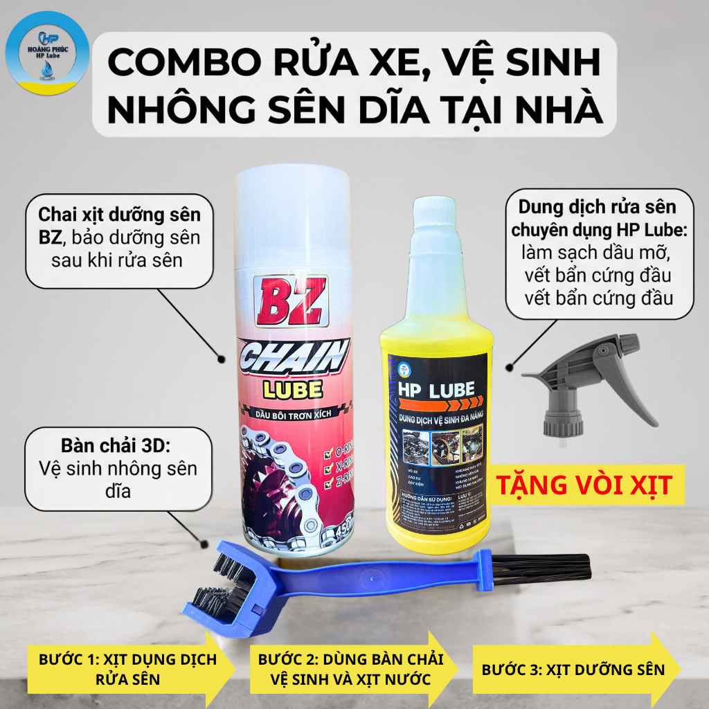 Combo of Slug Cleaner and Slug Conditioner, Cleaning Slug Chains and Discs at Home (Slug Conditioner Bz 450ml + Multipurpose Cleaner Hp Lube 500ml) Giá 115,000 Đồng*Miễn phí vận chuyển