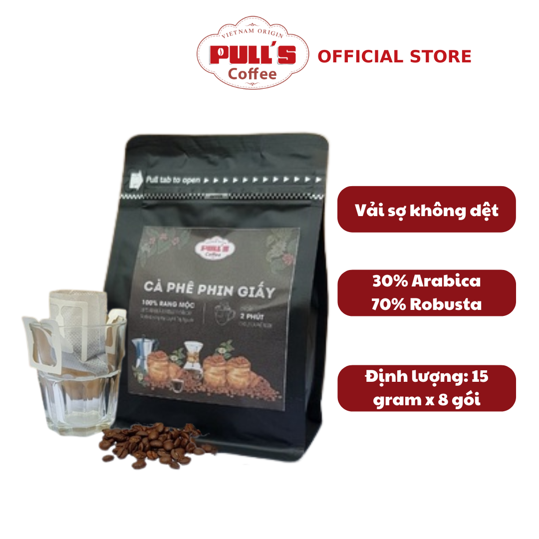 Cà phê phin giấy túi lọc tiện lợi drip bags, đậm chất cà phê việt, túi 8 phin từ pulls coffee