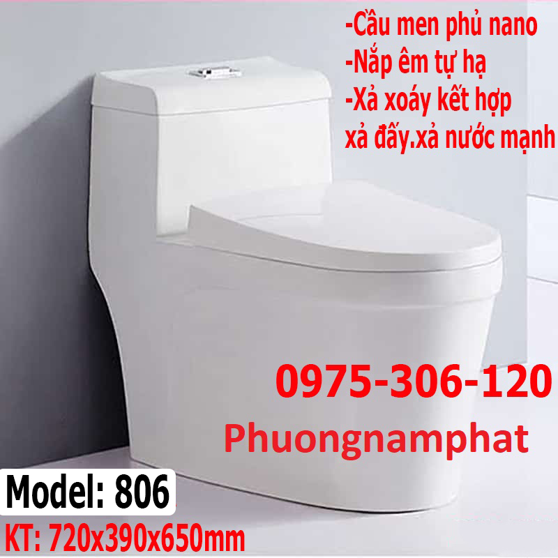 Bồn Cầu Liền khối 1 Khối 806 Phương Nam Phát XẢ XOÁY 2 LỚP KẾT HỢP XẢ ĐẨY NƯỚC MẠNH MEN NANO CAO CẤP