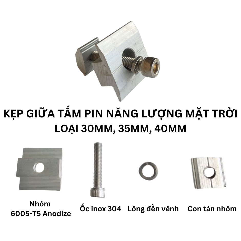 Kẹp giữa nhôm 30mm,35mm vs 40mm chuyên dụng cho điện mặt trời