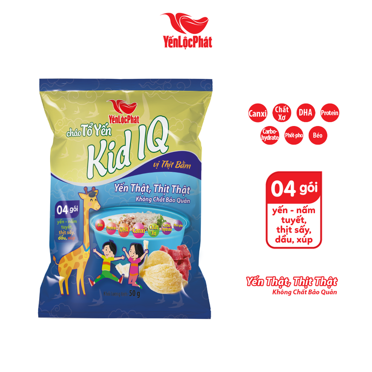 Cháo tổ yến kid iq yến lộc phát vị thịt bằm - ăn liền - gói 50gr - thùng 30 gói