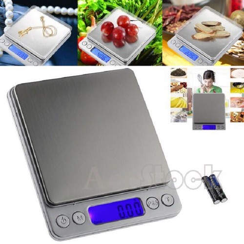 Cân điện tử nhà bếp I2000 độ chính xác cao mặt thép không gỉ có chức năng trừ bì và chức năng đếm tặng kèm 2 khay và pin cân thực phẩm cân nhà bếp cân tiểu ly cân trang sức cân - HÀNG CHÍNH HÃNG