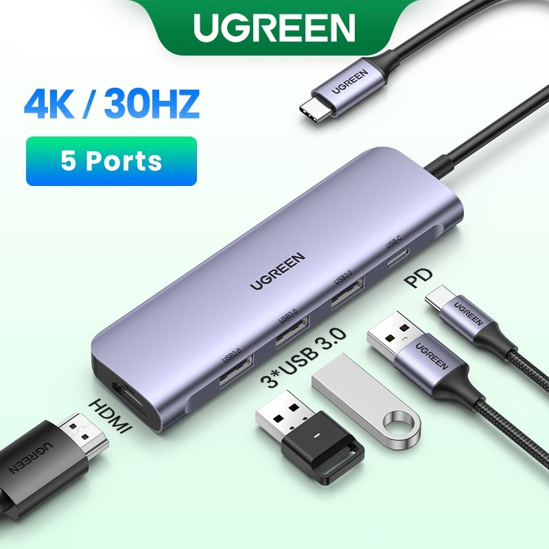  Hub Ugreen 5 In 1 USB C Sang HDMI USB 3.0 PD100W 4K@30HZ Thích Hợp Macbook Dell Xiaomi Samsung Huawei 