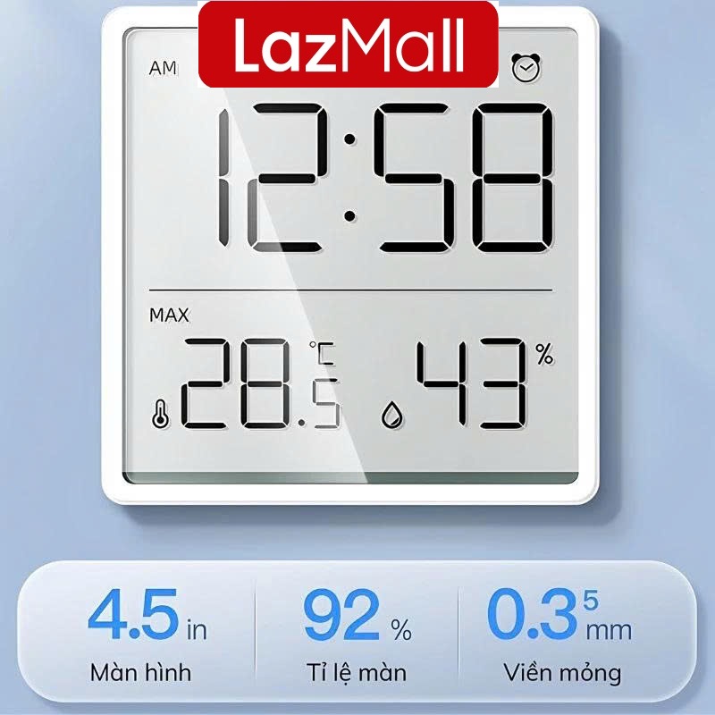 LazMall Nhiệt Kế Phòng, Nhiệt Ẩm Kế Điện Tử Đo Nhiệt Độ Và Độ Ẩm Phòng Ngủ Cho Bé Tích Hợp Đồng Hồ Báo Thức Màn Hình Siêu Mỏng, Đa Năng Cho Mọi Gia Đình