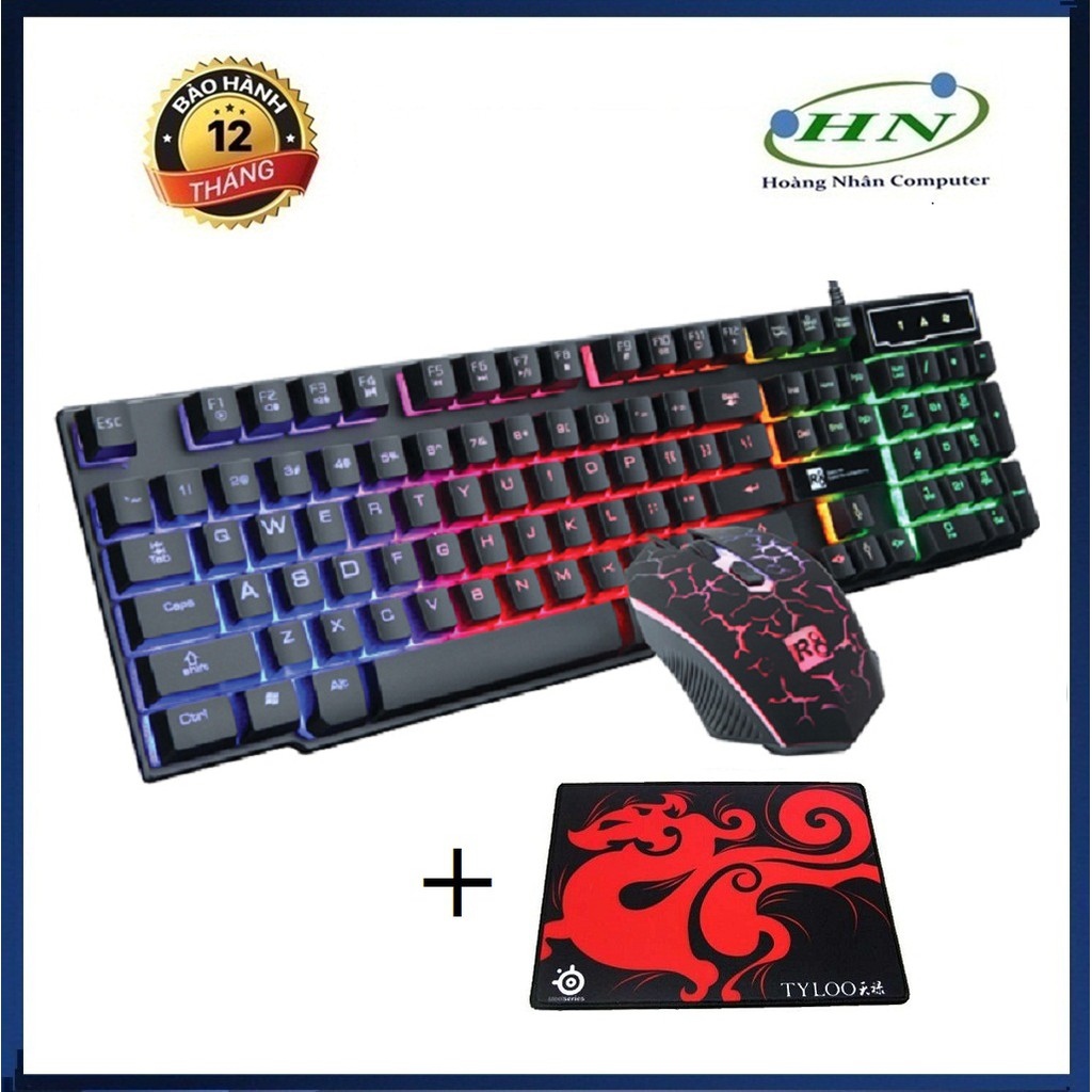 COMBO BÀN PHÍM VÀ CHUỘT R8 1910 GIẢ CƠ GAME LED 7 MÀU   TẶNG LÓT LOGITECH