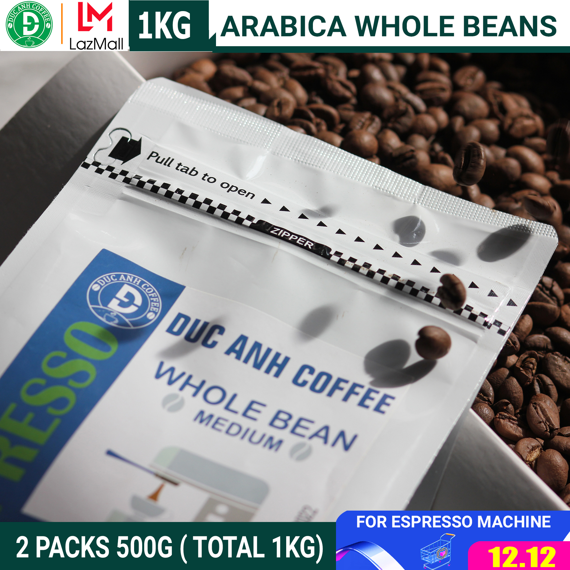 1kg whole bean coffee 100% Arabica for espresso