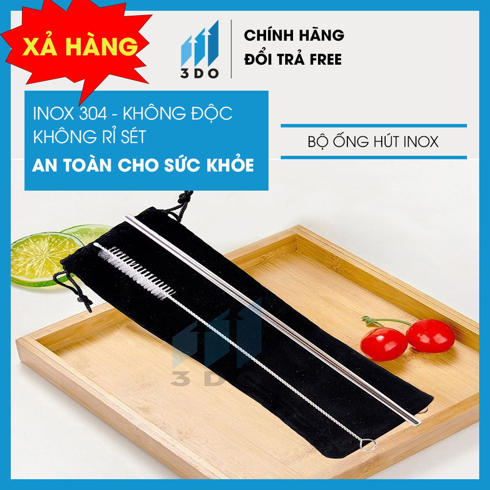 Ống Hút Inox 304 Kèm 1 Cọ Rửa và 1 Túi Đựng có thể tái sử dụng nhiều lần vệ sinh môi trường,  ống hút, cọ rửa , ống hút inox 304