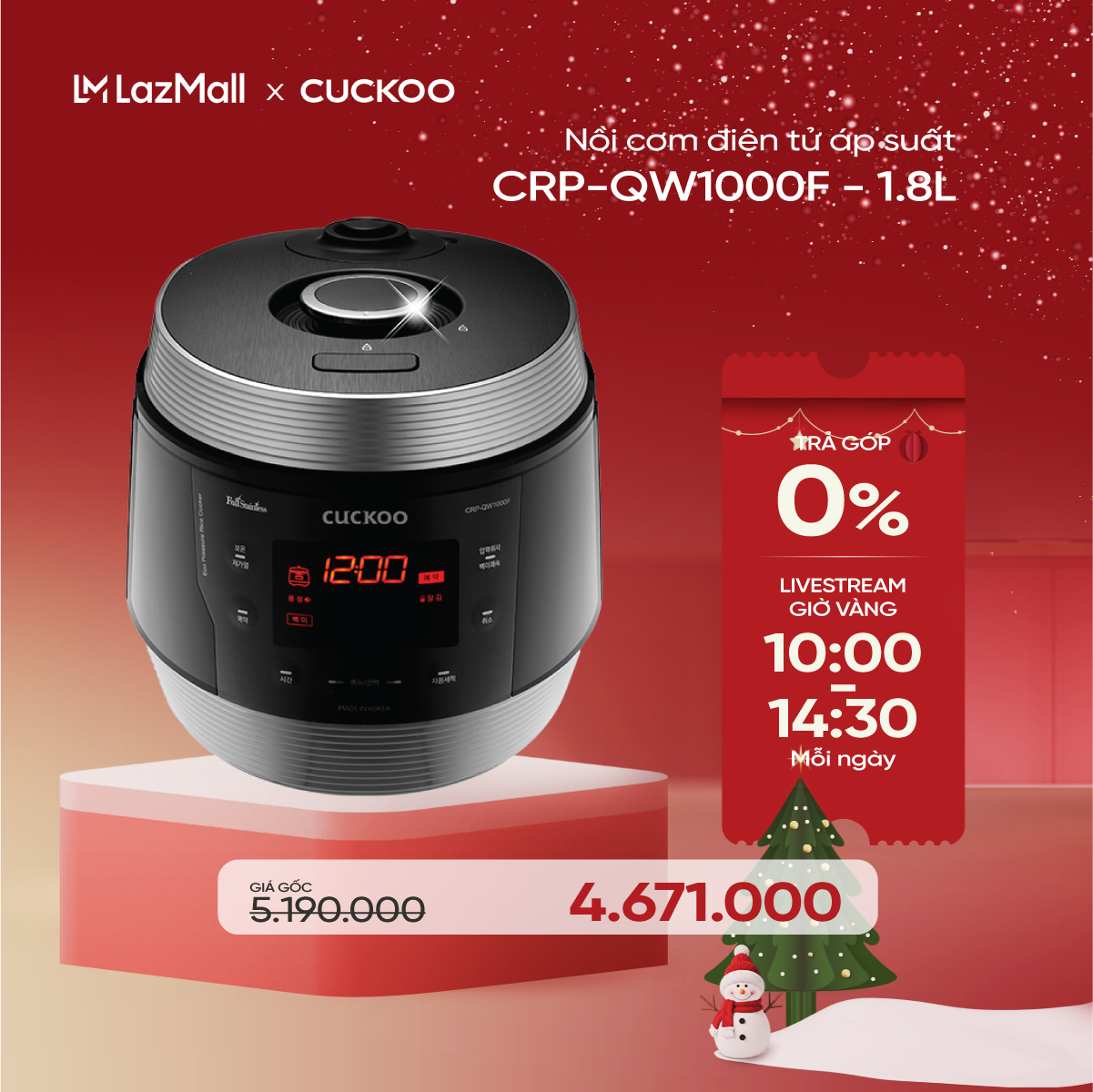 Nồi cơm điện tử áp suất Cuckoo 1.8L tiếng Anh - Lòng nồi phủ men Xwall độc quyền - Bảng điều khiển thông minh - Nhiều chế độ nấu ăn - Sản xuất tại Hàn Quốc