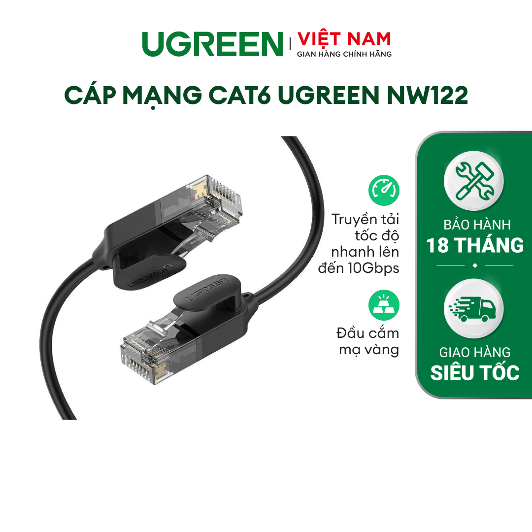Cáp mạng cat6 ugreen nw122 | truyền tải tốc độ nhanh lên đến 10gbps | băng thông 500mhz bảo hành 18 tháng 1 đổi 1