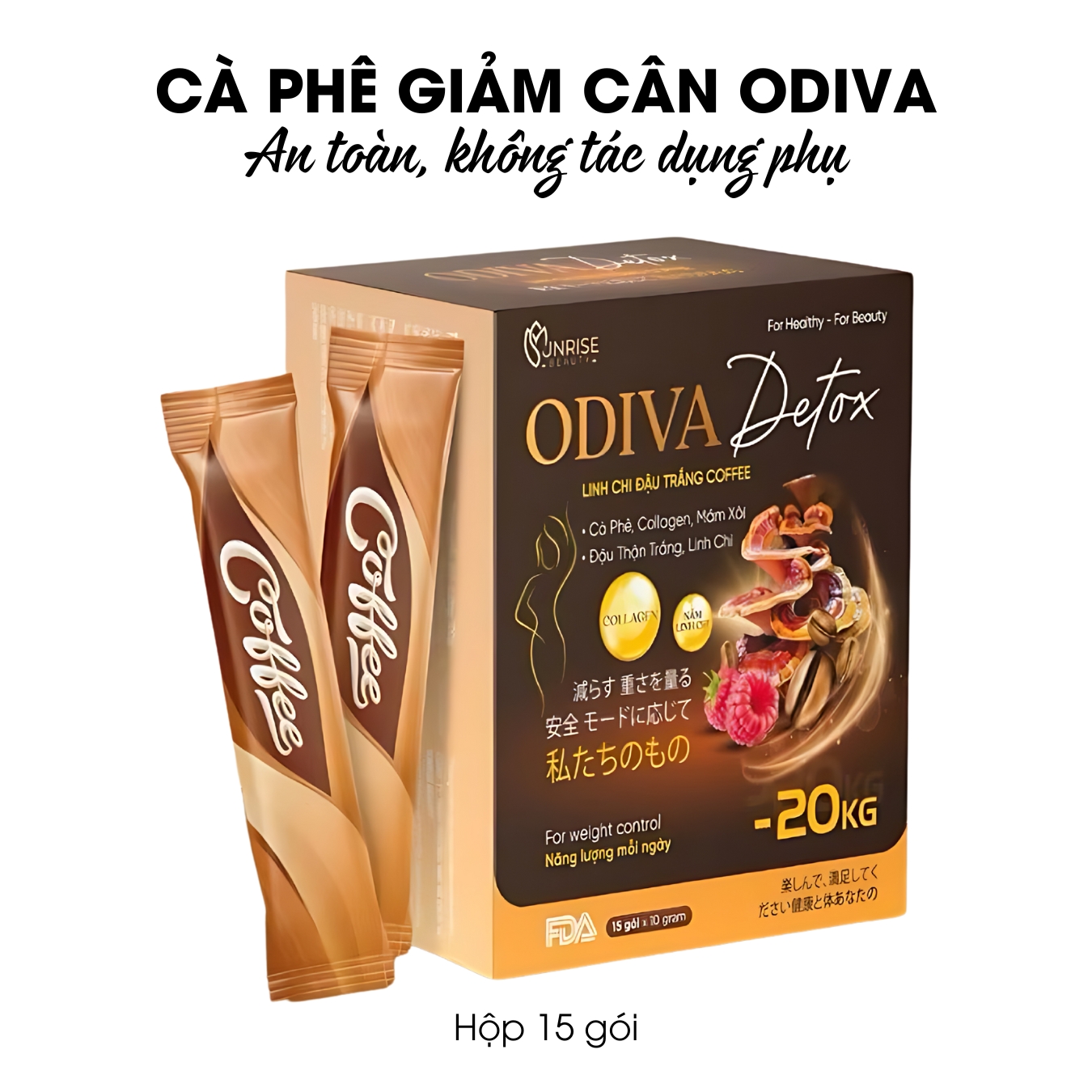 Combo 2 Hộp Cà Phê Mâm Xôi Giảm Cân Odiva Detox giảm mỡ bụng hiệu quả, an toàn, Hộp 15 Gói