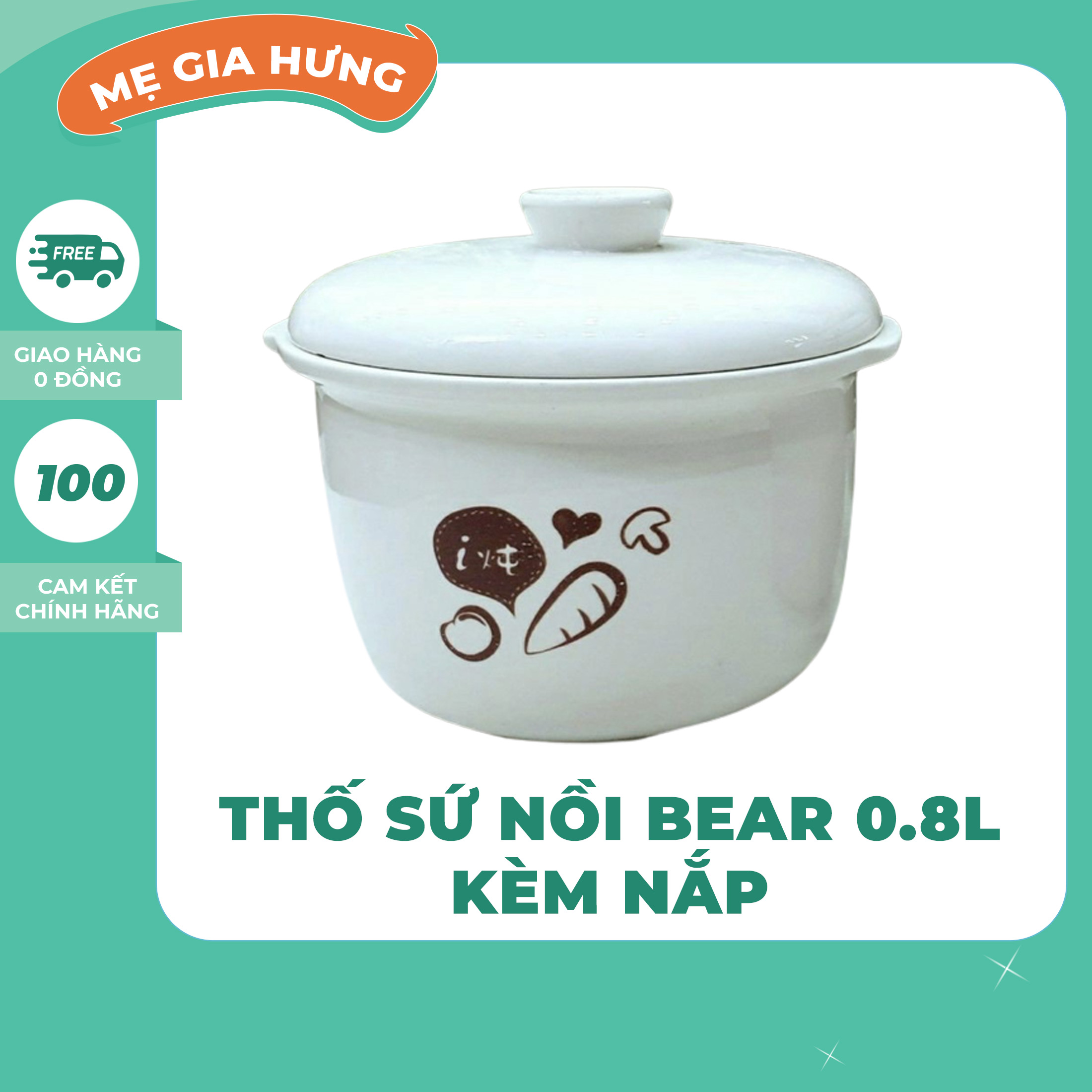Thố sứ nồi bear 0.8l