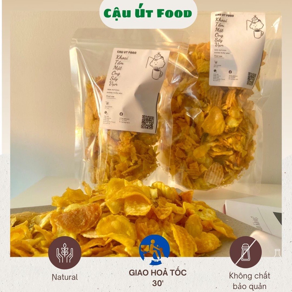 Khoai lang sấy giòn tẩm mật ong hàng vụn 80g, Trái cây sấy, Hoa quả sấy