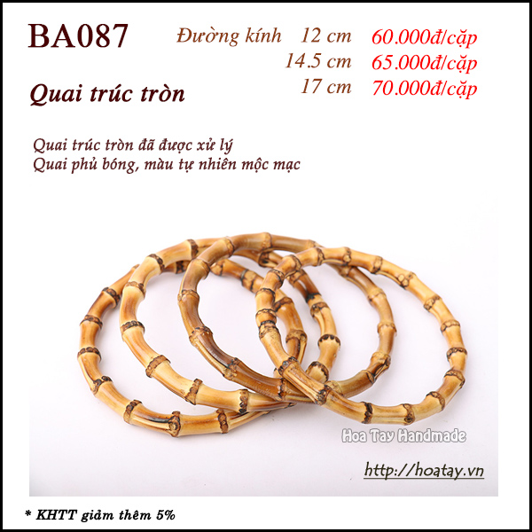 Quai trúc tròn làm quai túi xách thủ công BA087 Hoa Tay Handmade