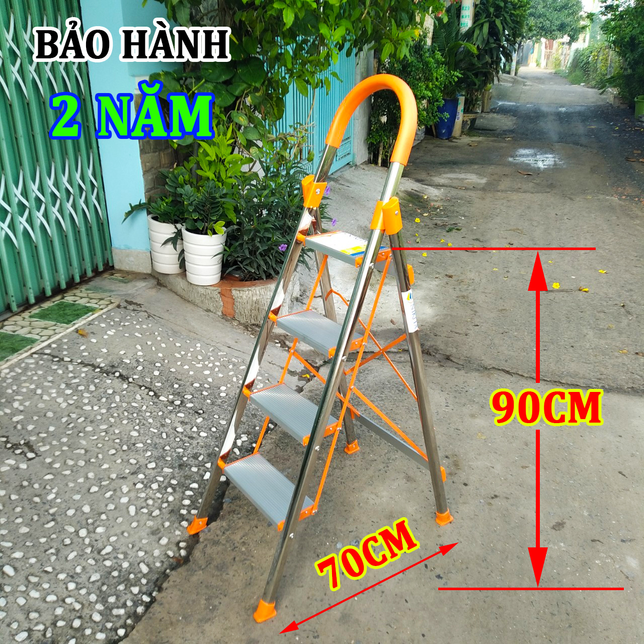 Thang ghế inox 4 bậc tay vịn nakata vn-104b nhật bản thang gia đình, thang xếp gọn