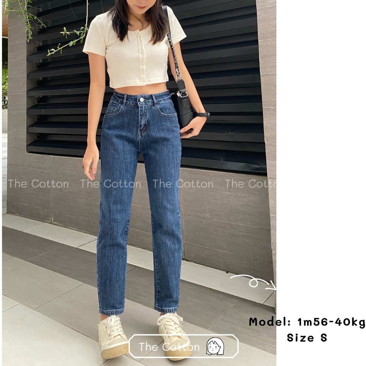 Quần Jean Nữ Baggy Cạp Lưng Cao Trơn TheCotton Quần Bò Nữ Co Giãn ẢNH THẬT