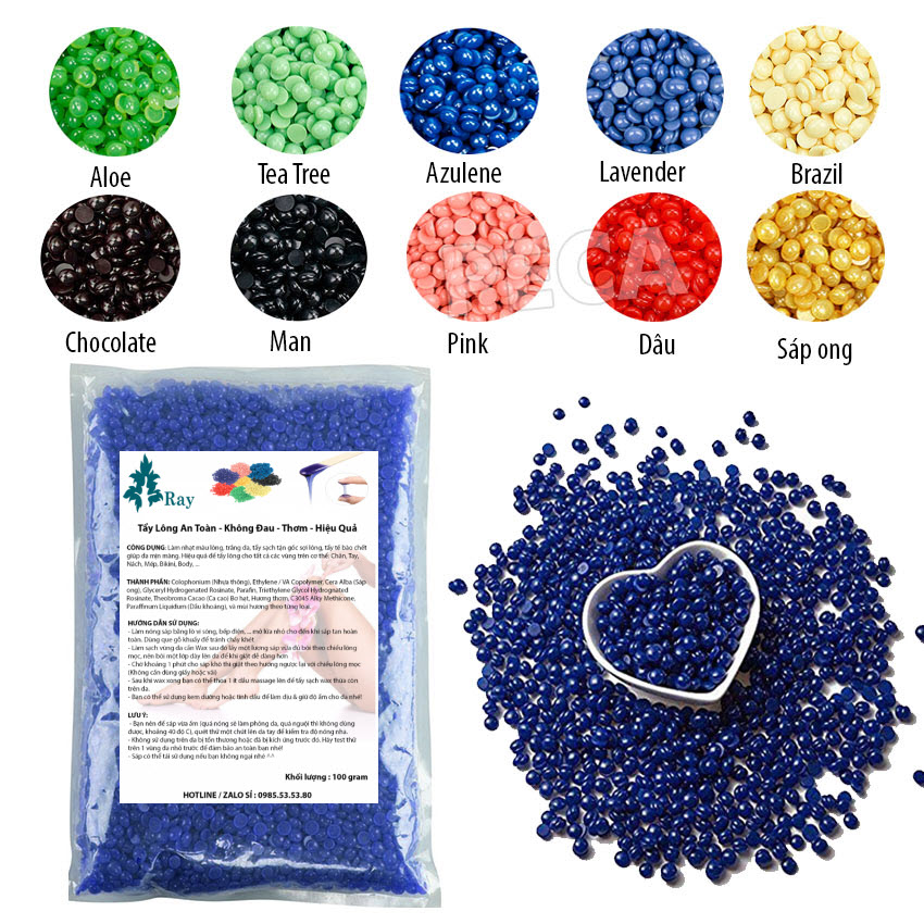 Sáp wax lông nóng hạt đậu RAY túi - 400 gram + TẶNG 5 QUE GỖ  chuyên nghiệp cao cấp tiện dụng - tẩy lông an toàn - tẩy lông không đau   - wax lông an lành - wax lông tại nhà - wax lông hiệu quả - wax lông không đau
