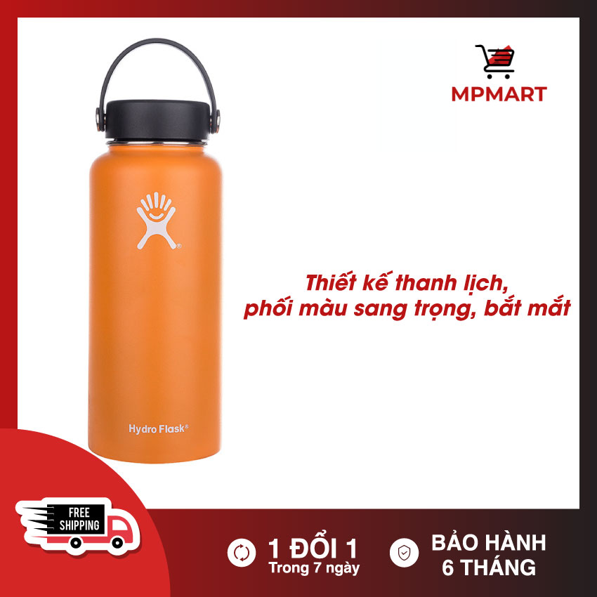 Bình Nước Giữ Nhiệt, bình giữ nhiệt Nóng Lạnh Cao Cấp Hydro Flask 946ml. Bình Cách Nhiệt Thép Không Gỉ Kiểu dáng cute như lock&lock. Giữ nhiệt lên đến 24H - MPMART