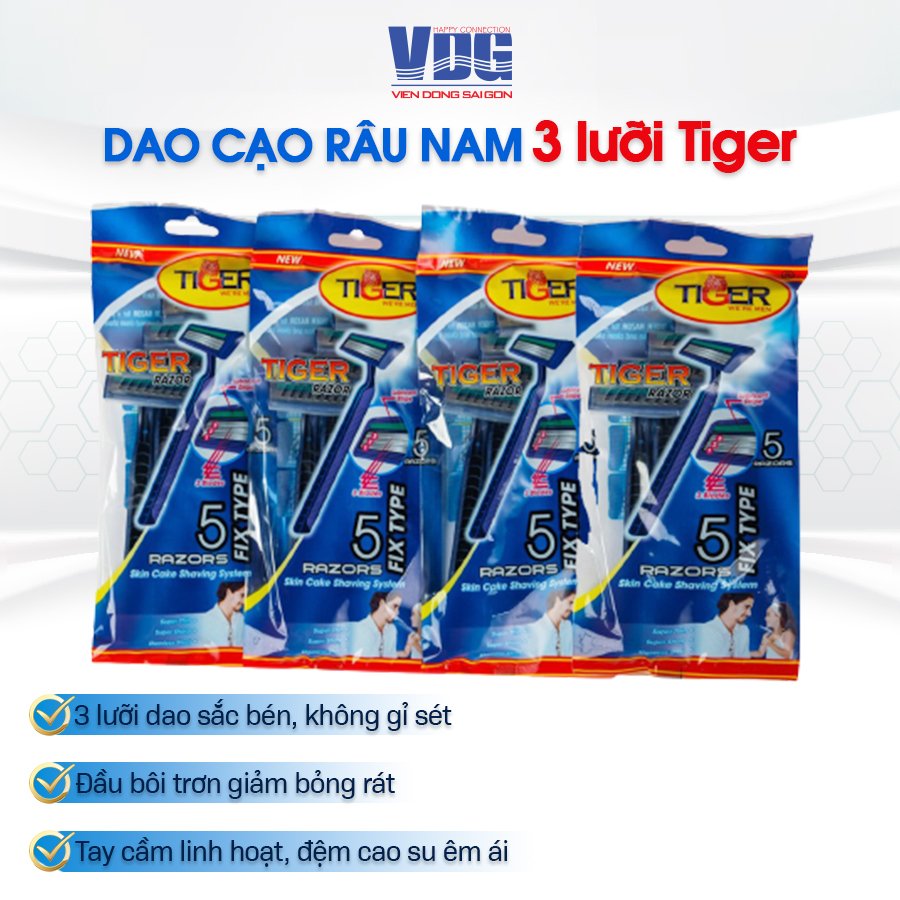 Combo 4 bịch dao cạo râu 3 lưỡi Tiger We're Men (5 cây/ bịch) - xài 1 lần tiện lợi mang lên máy bay đi du lịch được, 3 lưỡi dao kép  sắt bén, không gỉ sét - Đồ dùng nhà tắm VDG