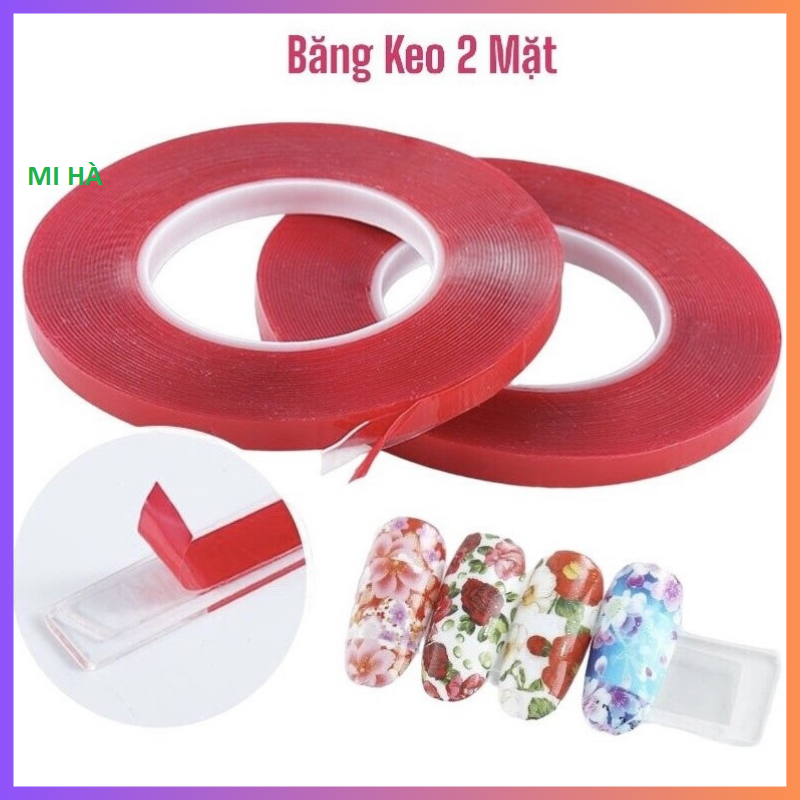 Băng keo 2 mặt dán bìa nail box móng mẫu, bẳng keo tạo fan mi, dán bảng mẫu nail dán mi _băng keo đỏ siêu dính cuộn 3m