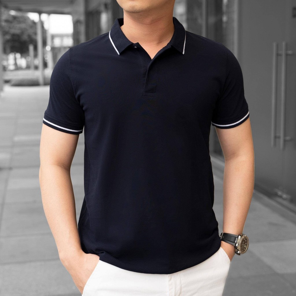 Áo thun nam POLO PHỐI VIỀN vải thun lạnh chất vải cotton 4 chiều cao cấp-PLOVIEN2100