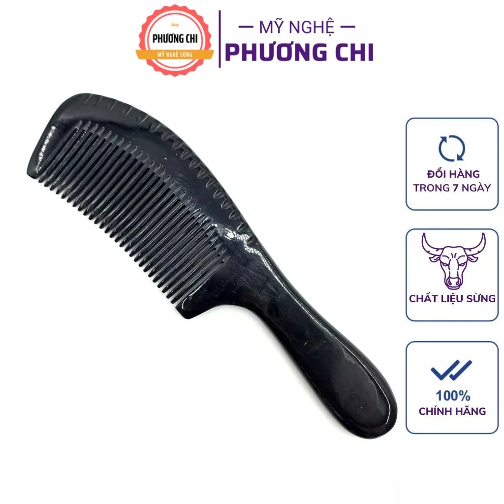 Lược sừng chuôi bầu trơn màu đen, lược chải tóc gỡ rối massage đầu - Mỹ Nghệ Phương Chi