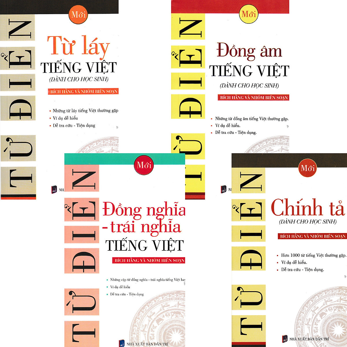 Combo 4 quyển từ điển chính tả + đồng âm tiếng việt + từ láy tiếng việt + từ điển đồng nghĩa - trái nghĩa tiếng việt