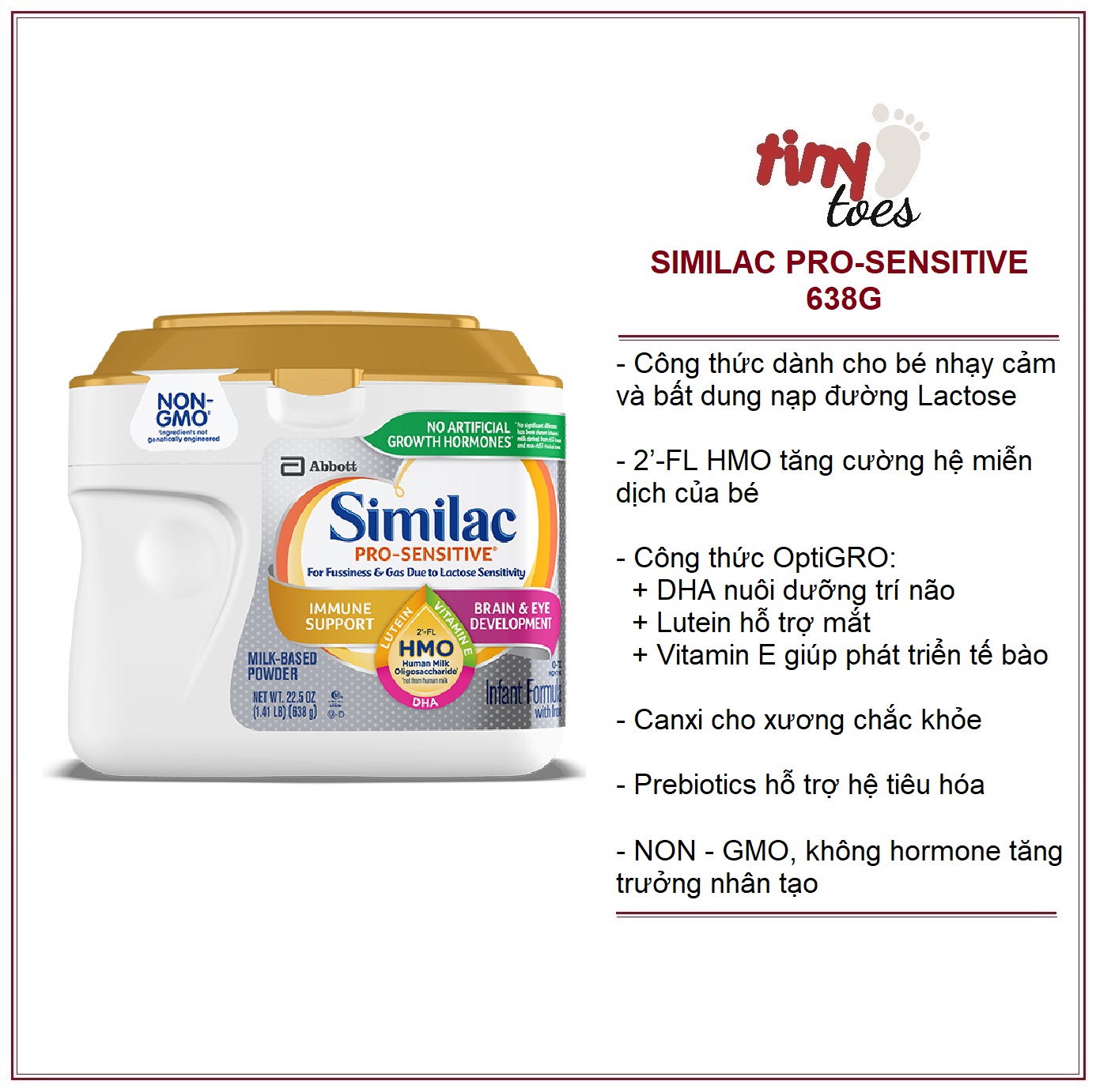 Sữa bột Similac Pro-Sensitive dành cho trẻ bất dung nạp đường lactose từ 0 đến 12 tháng, giúp bé phát triển toàn diện, hộp nhựa 638g, Mỹ