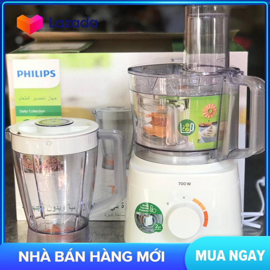 Máy xay đa năng Philips HR7320 700W, thiết kế hiện đại đơn giản, màu trắng chủ đạo góp phần tạo nên nét sang trọng và thanh lịch cho căn bếp