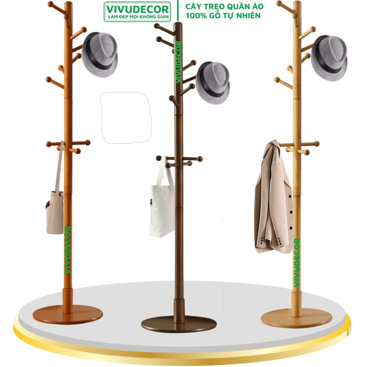 Cây treo quần áo VIVUDECOR CT11 gỗ tự nhiên 10 nhánh AN
