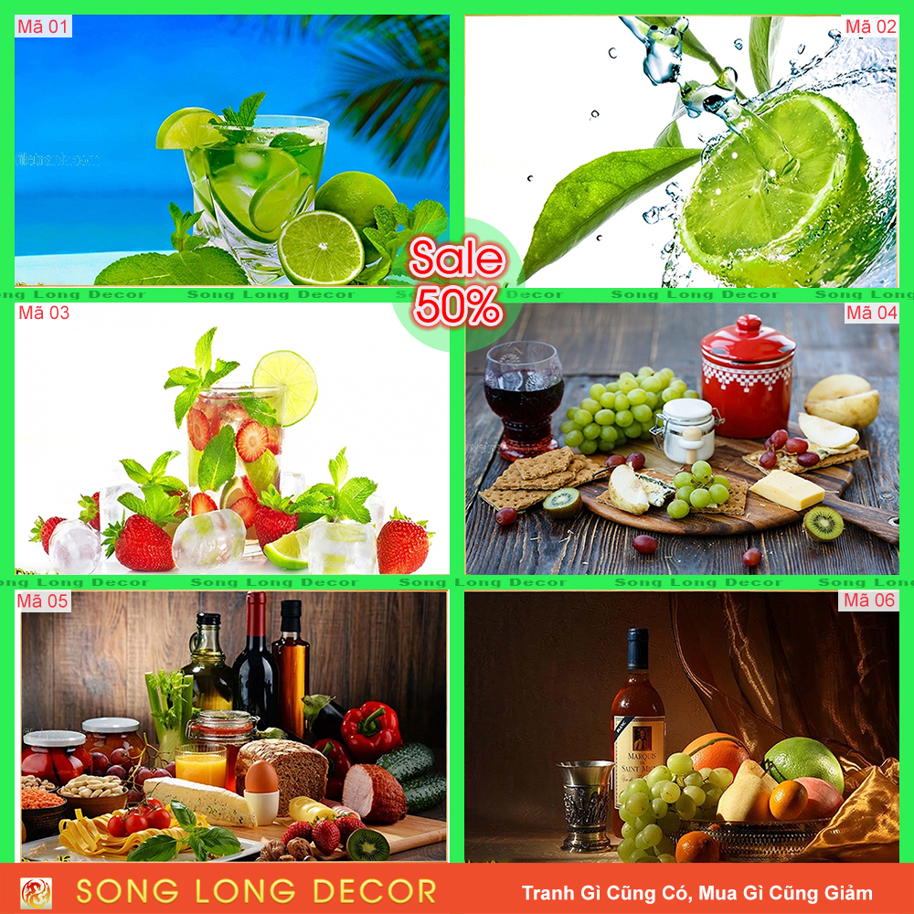 [THANH LÝ SẢ KHO] Tranh dán tường 3d - Tranh Phòng Ăn - Tranh 3d Trái Cây - Song Long Decor PA3