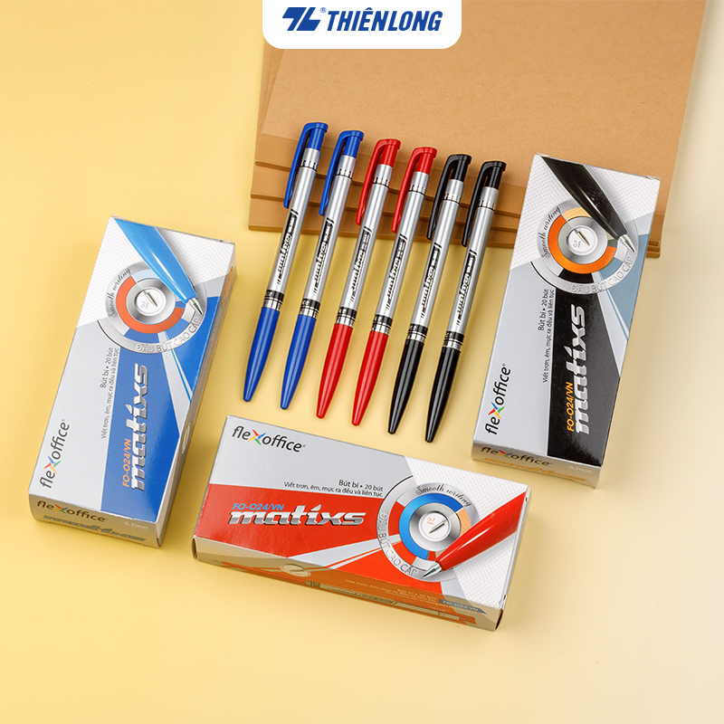 Combo 5/10/20 bút bi thiên long fo-024, ngòi 0.7mm, mực xanh/đỏ/đen hệ dầu, đạt tiêu chuẩn an toàn châu âu