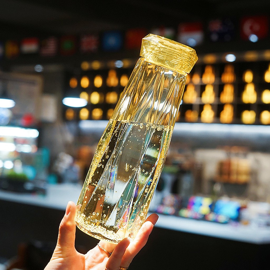 PVN60216 Bình Nước Thủy Tinh Nhiều Màu Dáng Kim Cương Cao Cấp 430ml