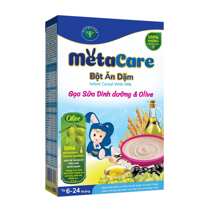 Bột ăn dặm Metacare - Gạo sữa dinh dưỡng & Olive (200g)
