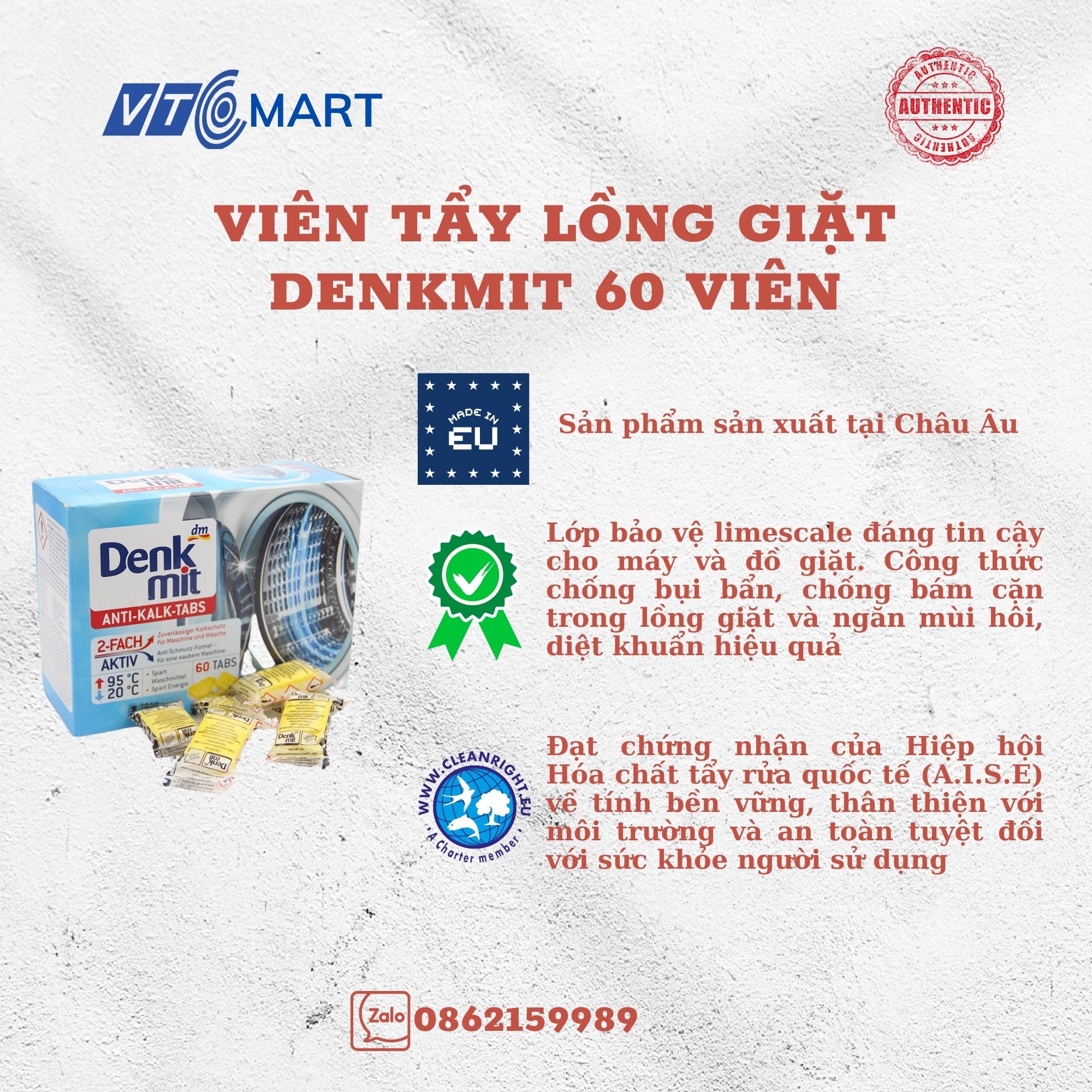 Viên tẩy lồng máy giặt Denkmit - Làm sạch lồng giặt - Bán combo 5 viên
