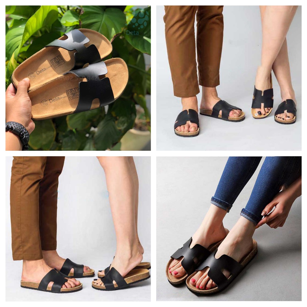 Dép đế trấu lót đen lót nâu Trắng kiểu chữ H bảo hành trọn đời DETA14 Hàng loại chuẩn full box