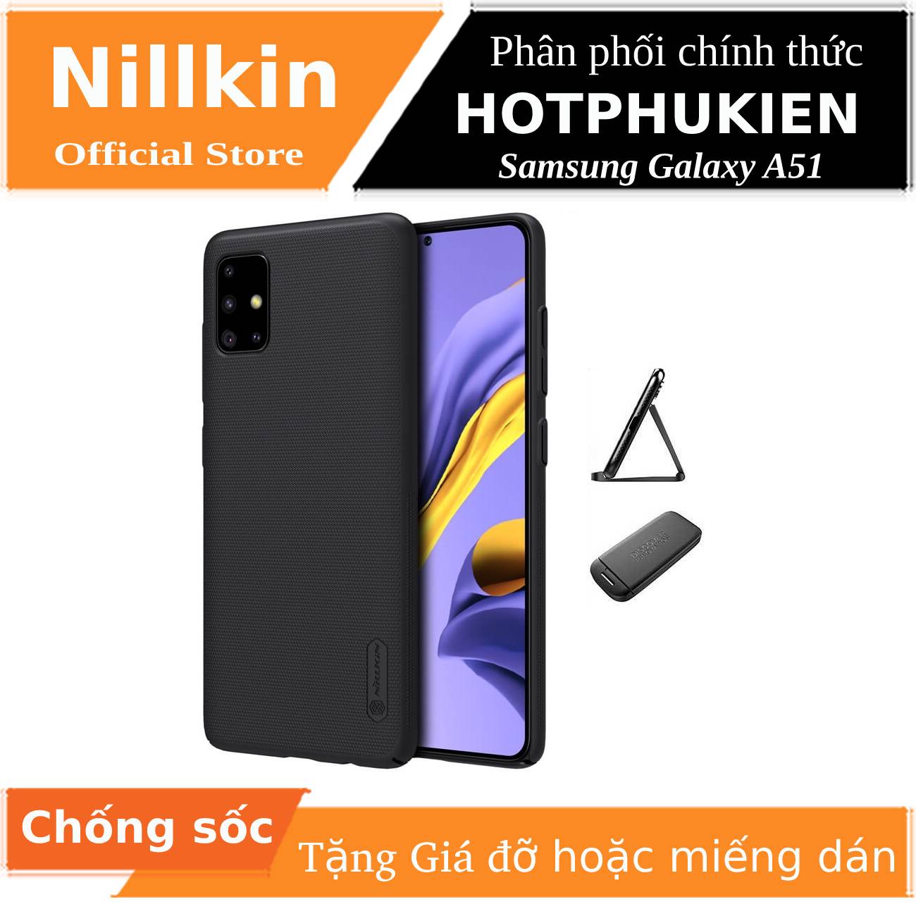 [HCM]Ốp Lưng Sần chống sốc cho Samsung Galaxy A51 hiệu Nillkin Super Frosted Shield (Đính kèm giá đỡ hoặc miếng dán từ tính) - Phân phối bởi Hotphukien