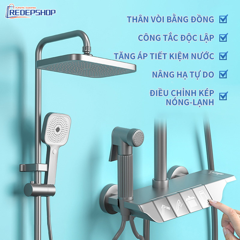 Bộ sen cây tắm đứng, sen vòi tắm nóng lạnh inox 304 cao cấp 4 núm xoay
