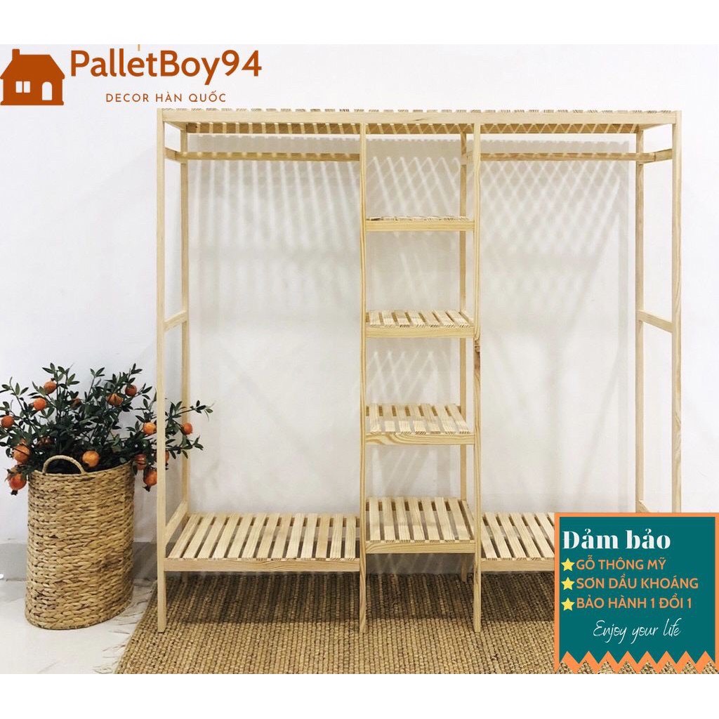 Tủ treo quần áo 3 buồng gỗ thông mỹ, kệ treo quần áo gỗ thông mỹ-palletboy94