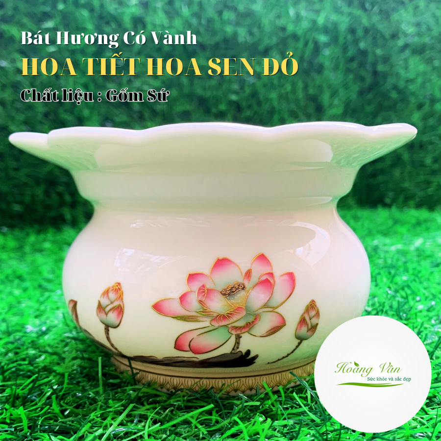 Lư Hương có vành hứng tàn Họa Tiết Sen Đỏ - Mẫu 2023