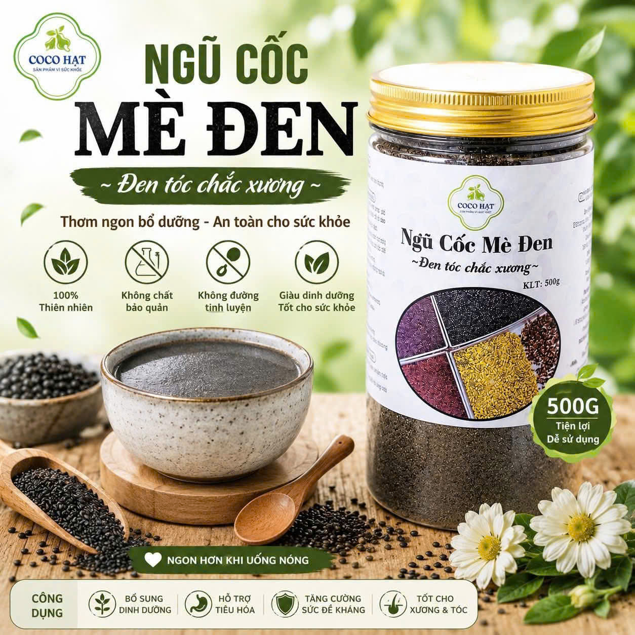 Ngũ Cốc Mè Đen Hộp 500g Coco Hạt - NTFood - Nhất Tín Food