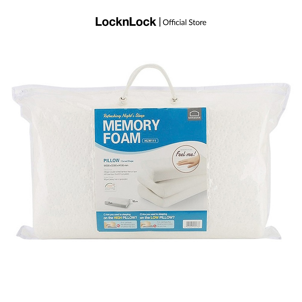 Gối cong Memory Foam LockLock HLW111 chất liệu mút hoạt tính đặc biệt thiết kế cong theo đầu và gáy bảo vệ cột sống (50x30x10cm)
