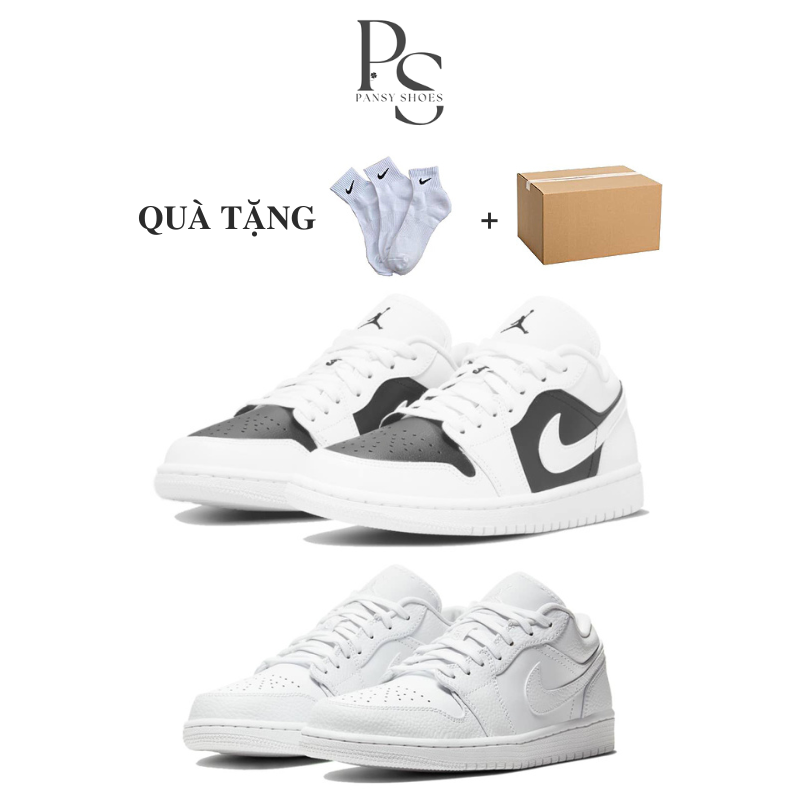 Giày jordan trắng đen, full trắng cổ thấp - giày thể thao sneaker air jd1 low white black cao cấp full box bill
