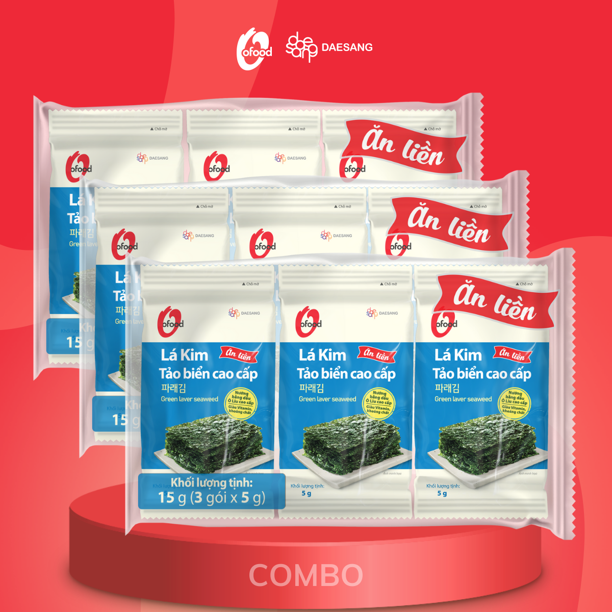 Combo 2 lốc tặng 1 lốc 3 lá kim tảo biển cao cấp O'food gói 5g