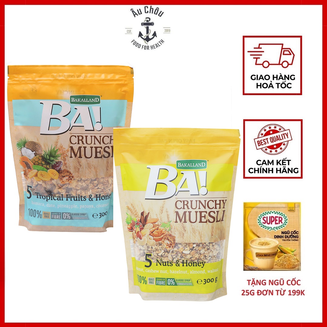 Combo 2 gói ngũ cốc ăn sáng Bakalland Muesli trái cây dinh dưỡng 300gr date xa- ÂU CHÂU SHOP